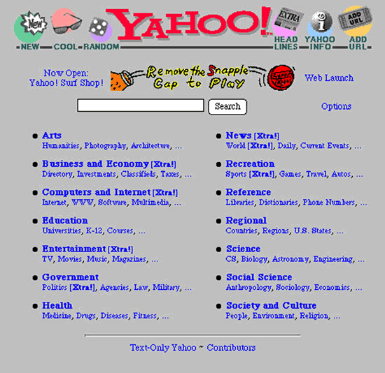 Screenshot of the original home page for Yahoo!