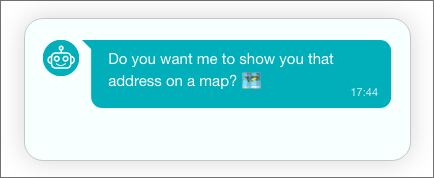 A chatbot saying "do you want me to show you that address on a map"