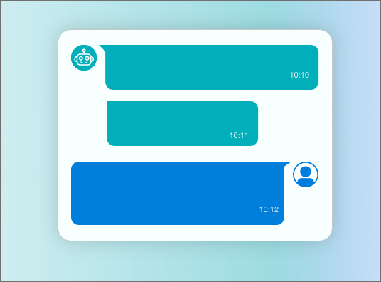 The building blocks of a chat thread: speech bubbles, avatars and timestamps in linear chronological order