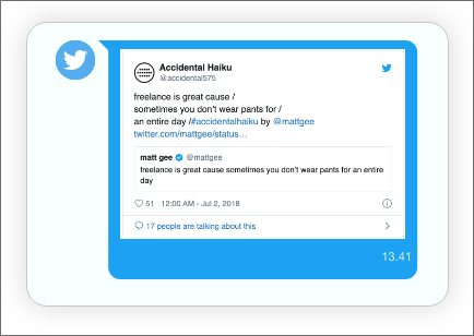 A chat thread with an embedded tweet