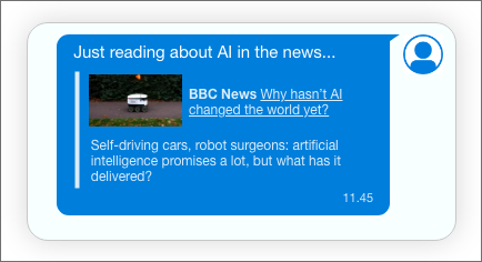 A chat thread with a user reading about AI in the news