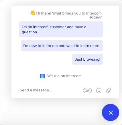 A screenshot of the Intercom chatbot