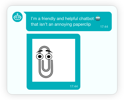 A chat thread where the browser is saying "I'm a friendly and helpful chatbot"