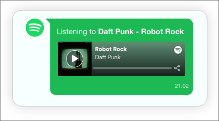 A chat thread with an embedded spotify song